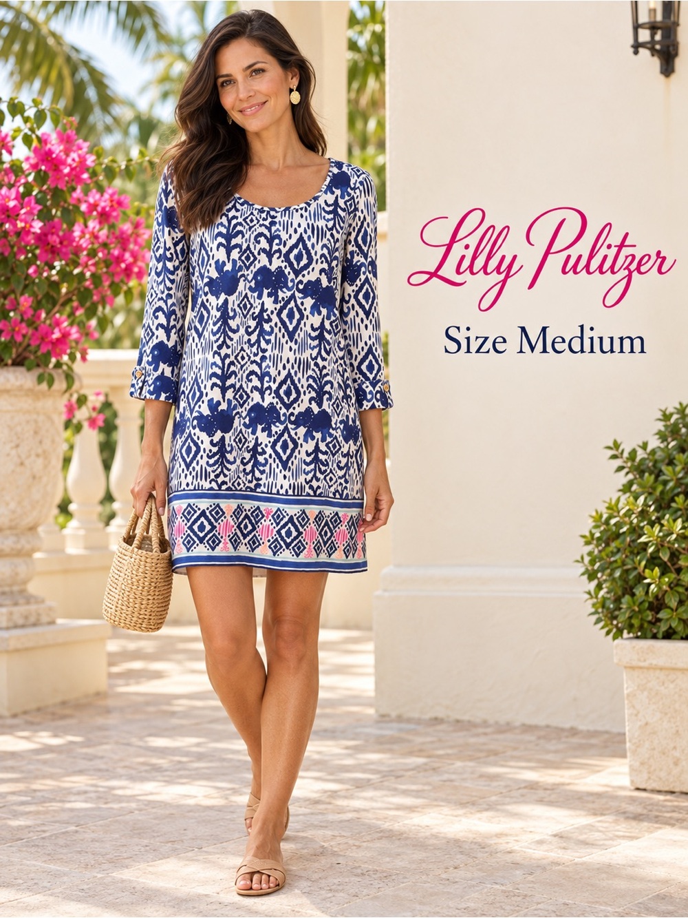 Lilly Pulitzer Ocean Ridge Tons of Fun Elephant Cotton Dress M